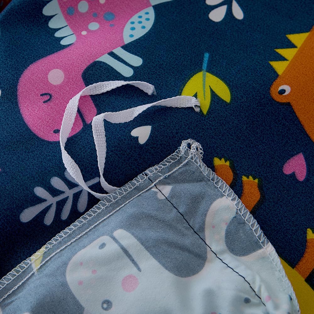 Floral Printed Duvet Cover and Pillowcase Set,Soft Cartoon Dino Printed Microfiber Comforter Cover with Corner Ties (Navy Blue Dino, Full)