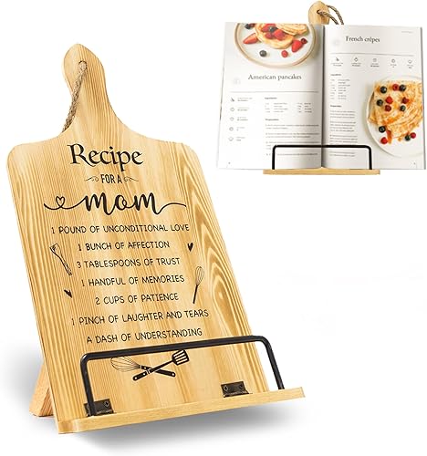 Regalos para mamá, regalos para mamá para Navidad, soporte plegable de madera para libros de cocina, regalos para mamá de hija e hijo, soporte de