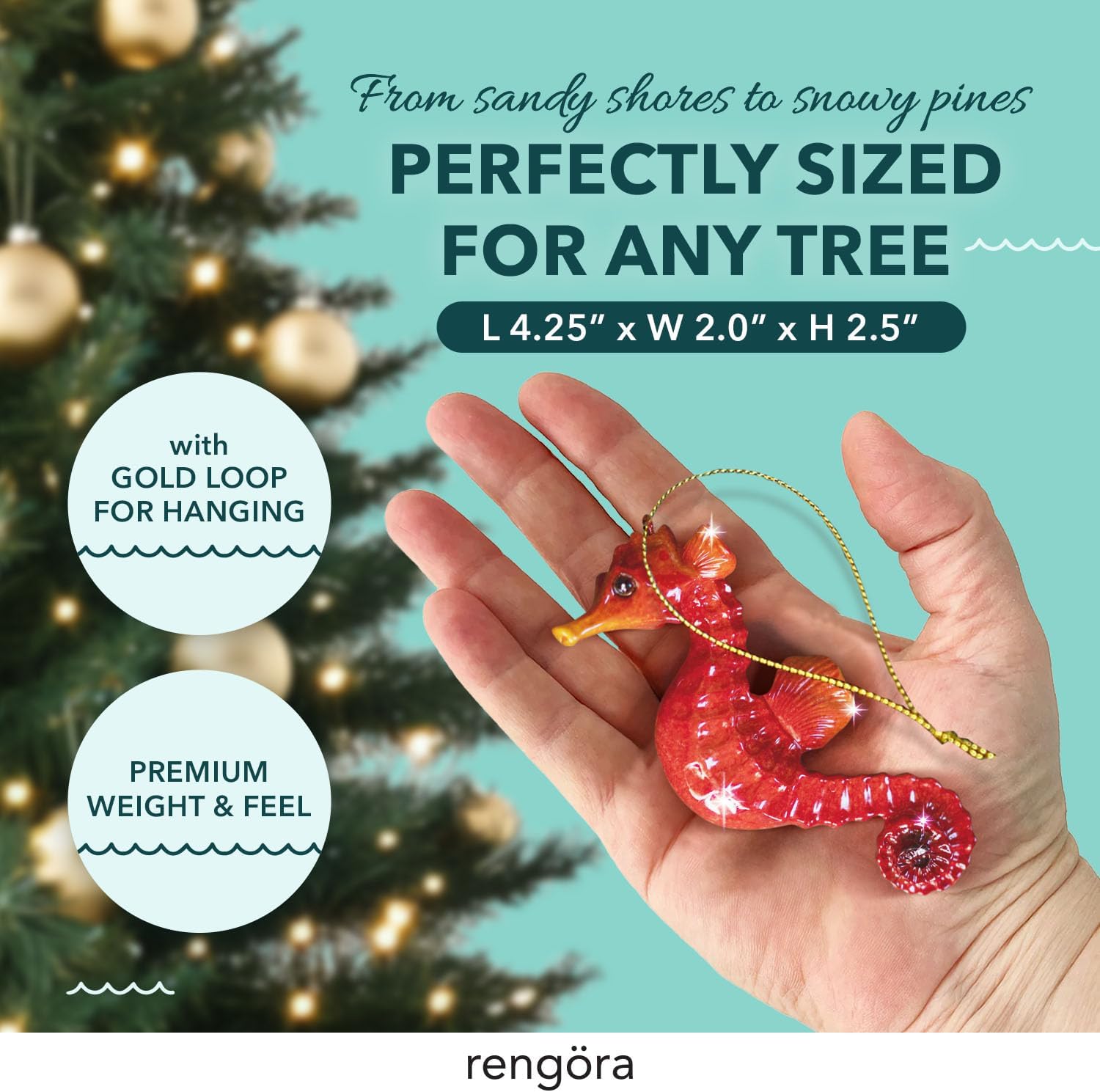 Hand-Painted Beach Christmas Ornament – Coastal Tree Decoration for Ocean Lovers – Unique Nautical Ornament for Christmas Tree or Stocking Stuffer Gift (Red Seahorse) - Image 4