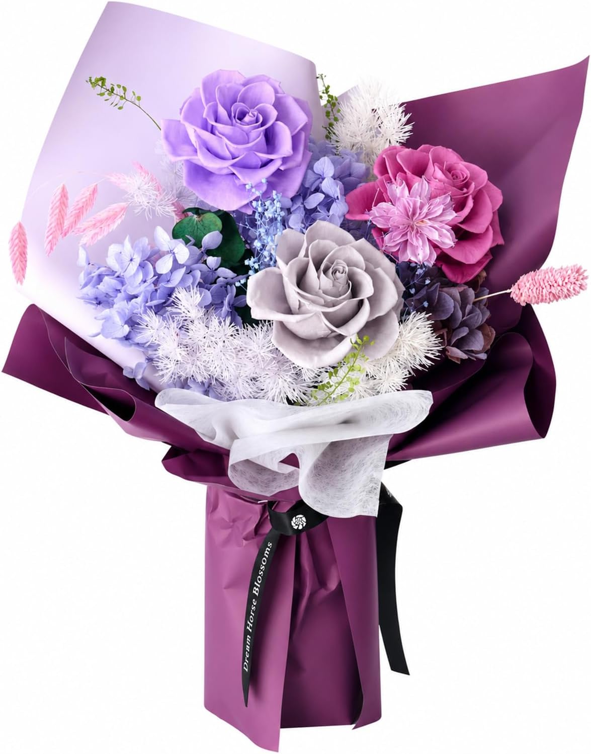 Preserved Flowers Bouquet, 100% Real Eternal Rose Floral Arrangement with Gift Box. Long Lasting Everlasting Flowers for Home Decor, Birthday Mother's Day for Women, Purple