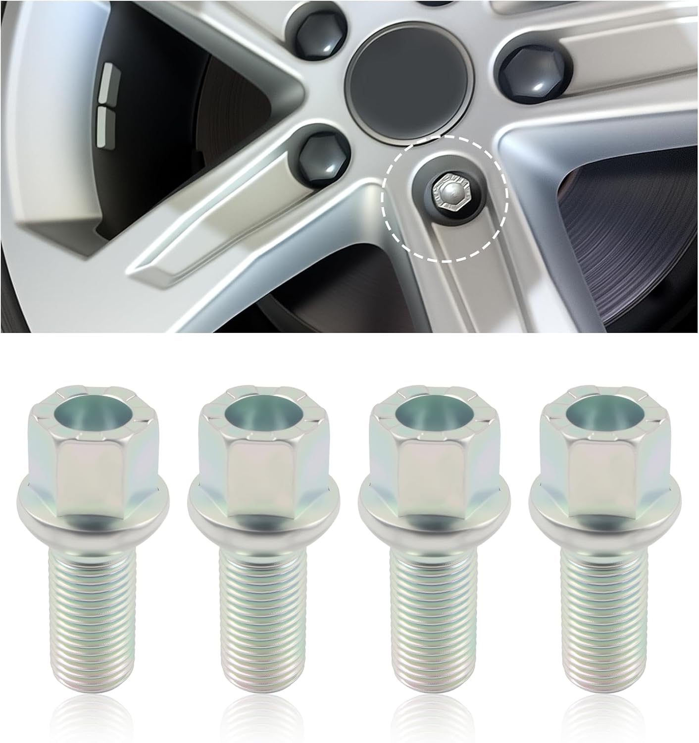 4PCS M14x1.5 Lug Bolts,High Hardness Wheel Bolts Compatible with Skoda Audi A3 A4 A5 A6 Seat Leon Altea VW Arteon Beetle,17mm Hex Wheel Lug Stud OEM#WHT001812,WHT002437
