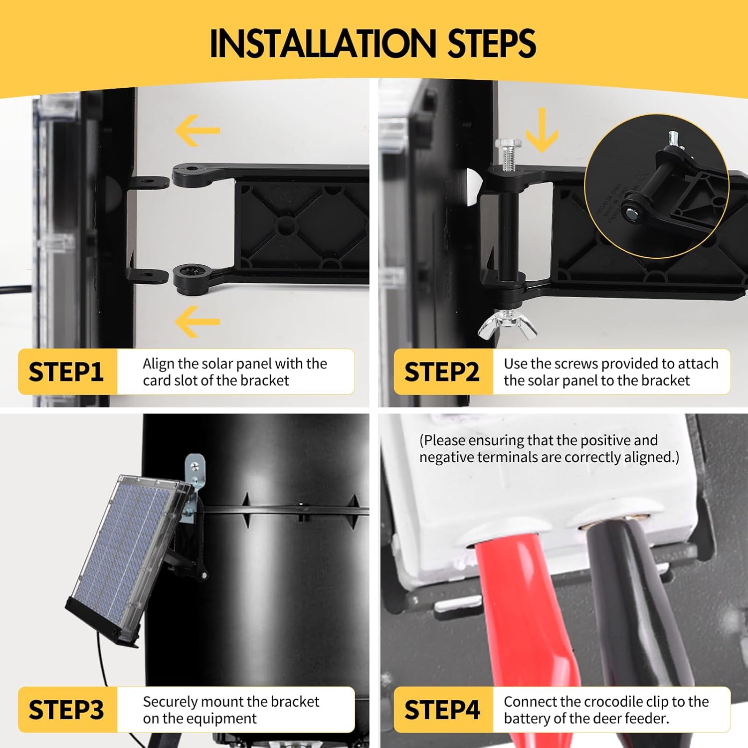 Upgraded Solar Panel for Deer Feeder, 12V Outdoor Hunting Feeder Solar Panel, Angle Adjustable Mount Bracket, IP65 Waterproof 12Volt Solar Battery Charger with Alligator Clip Design for Game Feeder