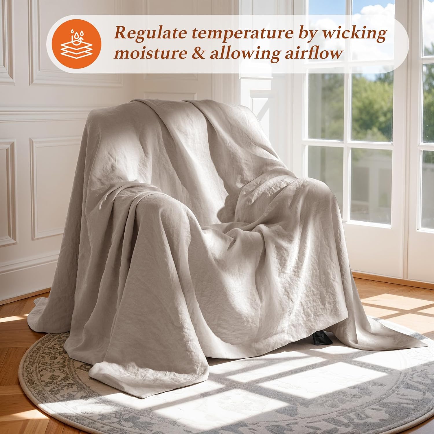 100% Pure Linen Duvet Cover Set King Size 3 Pcs Natural Linen Bedding Zipper Closure Breathable Soft Comforter Cover Sets, Cozy for All Season (King, Linen)