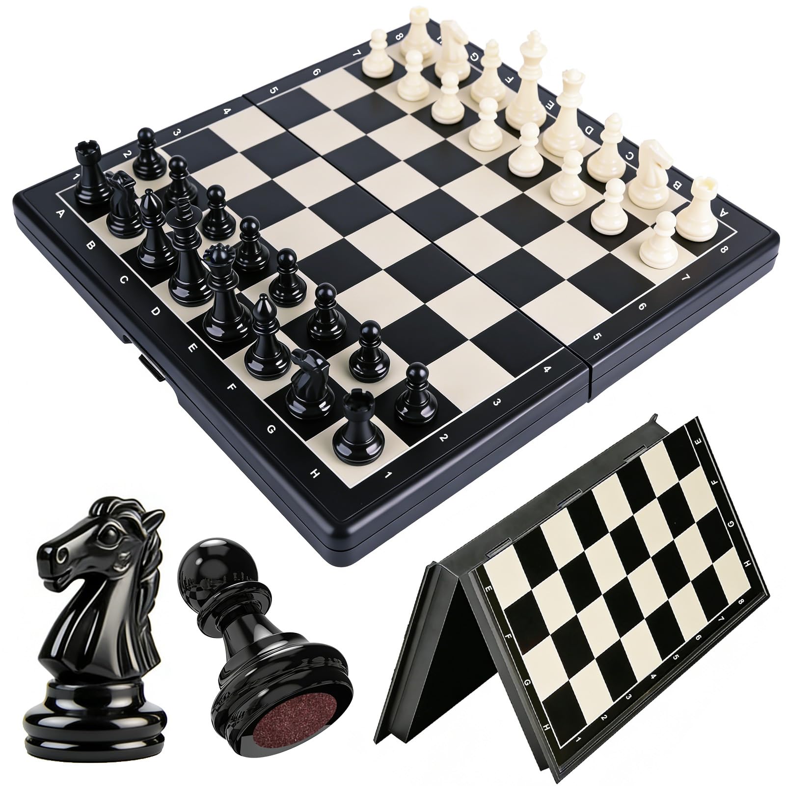 Magnetic Chess Set with Folding Board, Portable Travel Chess Game for Adults and Family, Educational Strategy Board Game with Secure Magnetic Pieces for Outings (Large)