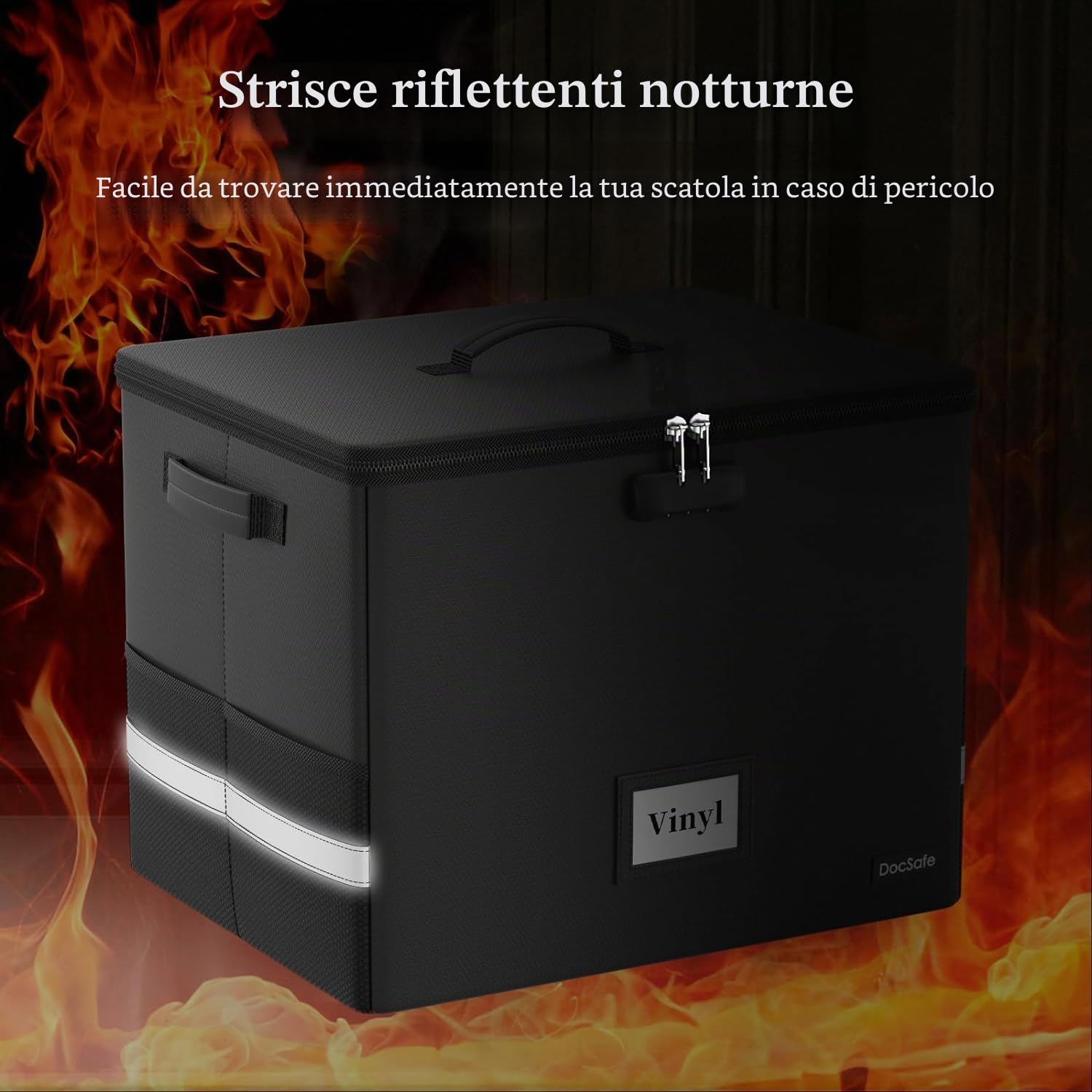 DocSafe Custodia ignifuga per dischi in vinile con serratura, Nero , 41x33x33cm, Tasca per documento d'identità