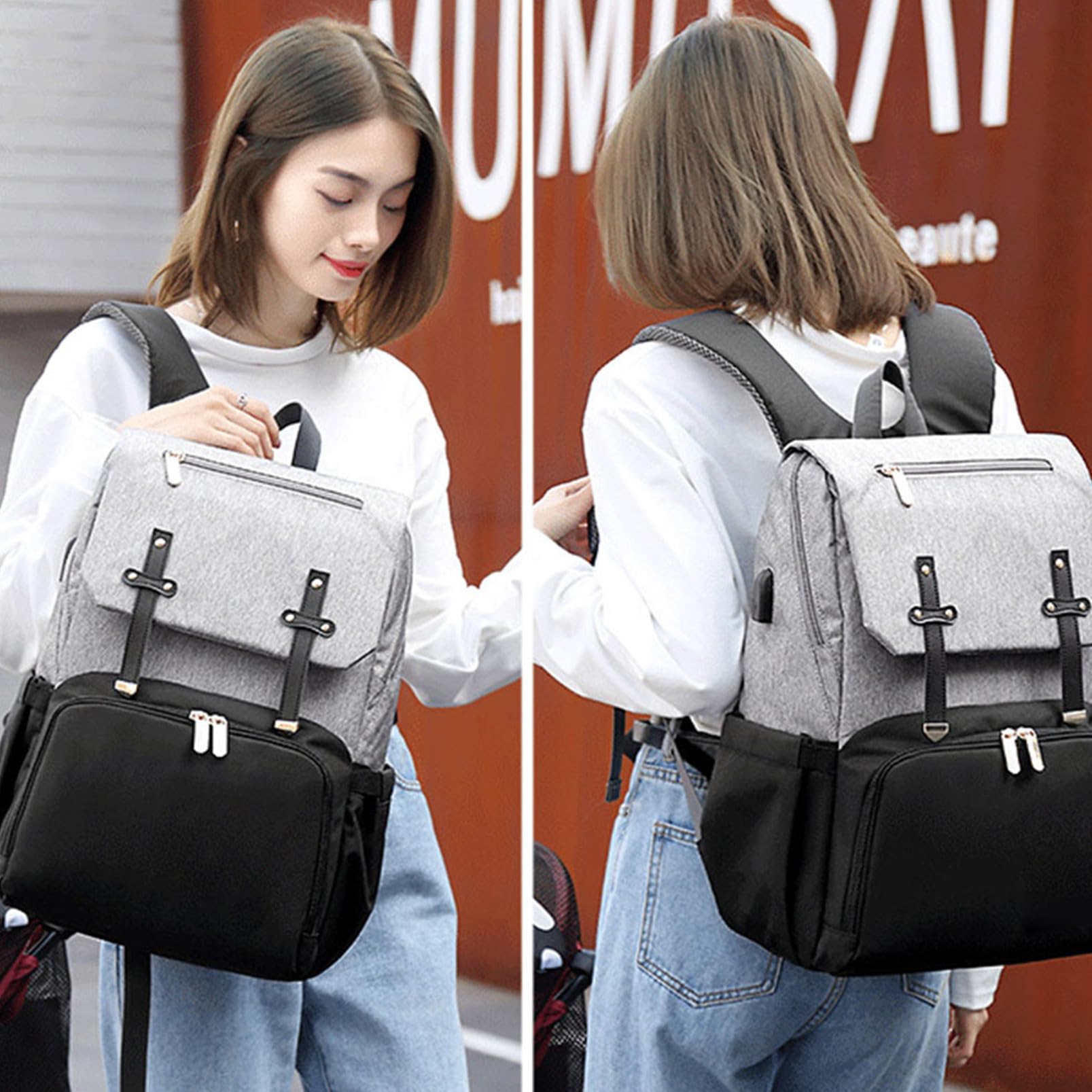 Multifunktionaler Großer Reiserucksack für Mama mit Oxford Stoff Modische Doppelte Schultertasche zum Ausgehen für Babys
