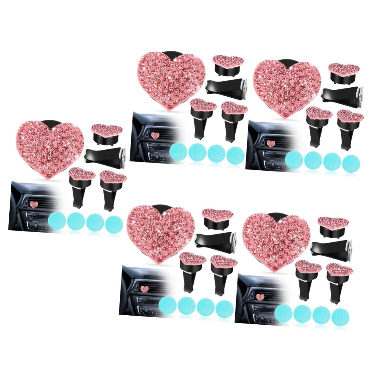 Gatuida 20pezzi Clip Per Ventilazione Auto Con Design Cuore Accessori Per Auto Con Profumo Decorazioni Brillanti Per Diffusori Di Compatibili Con Tutti Veicoli