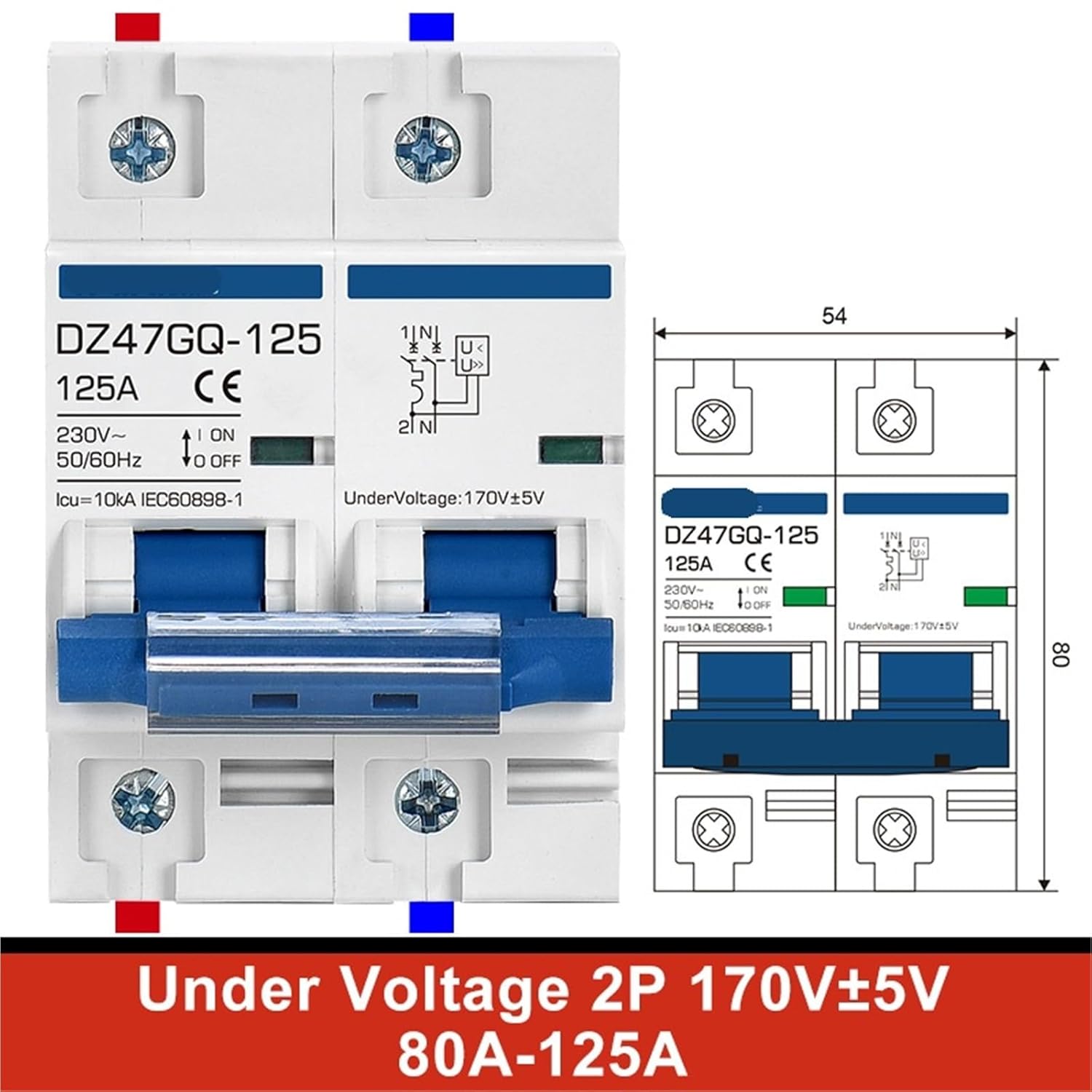 DZ47 63A MCB 2P 80A 100A 125A Mini Circuit Breaker 1Psc(63A,OverVoltage 2P)