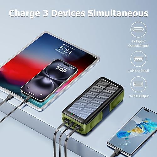 Miniatura 2 de Cargador solar de 63200 mAh, cargador portátil con salidas dobles y entradas duales, 4 linternas LED, batería de carga rápida para equipo de