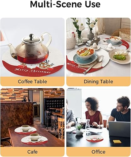 Miniatura 5 de Paquete de 2 manteles individuales redondos trenzados, lindos manteles individuales redondos trenzados, bonitos manteles individuales de Navidad,