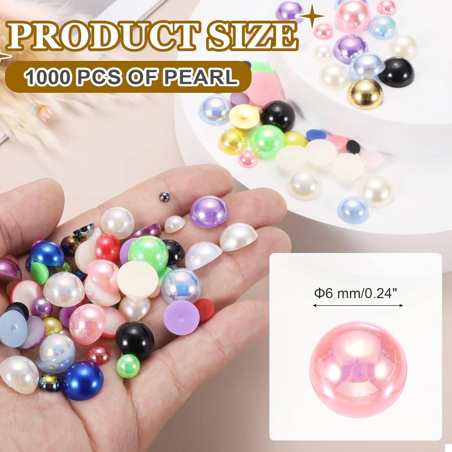 MECCANIXITY 1000Pcs Half Pearl for Crafts, 6mm Plastic Half Flatback Imitation Pearls Cabochon Loose Beads Rhinestone for DIY Crafts Clothing Tumbler Shoes Embellishment Nail (Pink AB) - Image 2