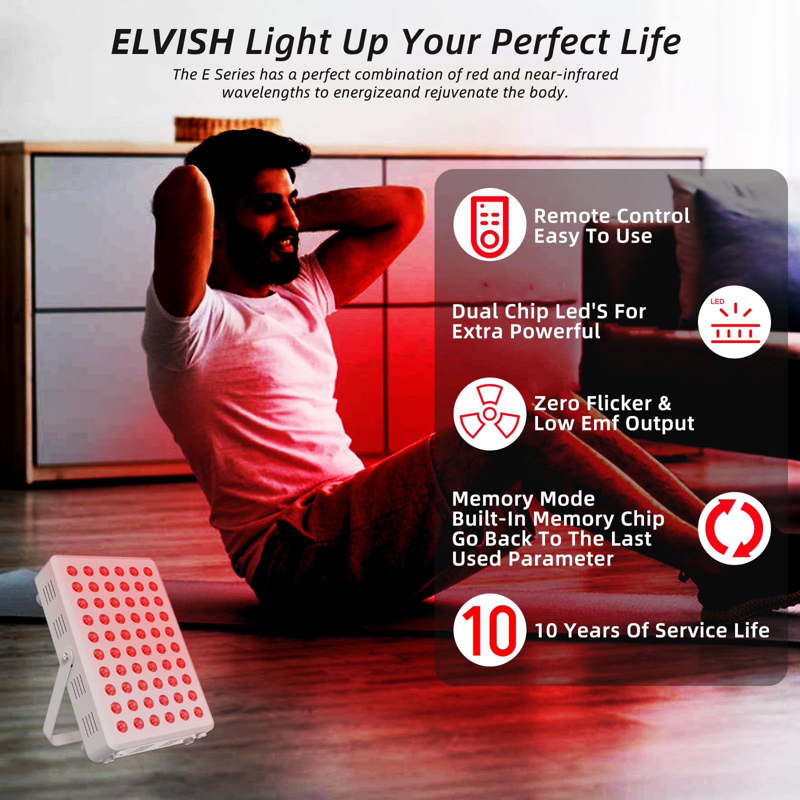 Red Light Panel for Body and Face, 660nm Red 850nm and Near Infrared, Remotcontrol 60 LEDs Red Light Therapy Panel, Used to Promote Sleep, Improve The Body, Relieve Muscle Fatigue (E-300-Wtite)