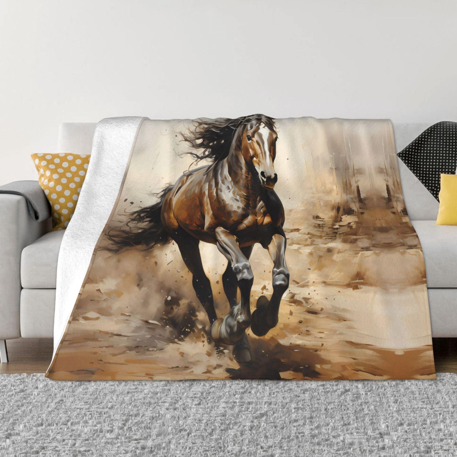 Couverture en flanelle motif cheval occidental anti-froid pour canapé et voyage XL