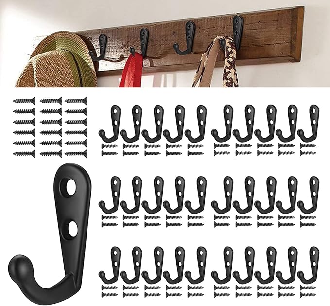 QINGHEC 30 PCS Wall Mounted Coat Hooks, Key Hooks, Retro Black Metal