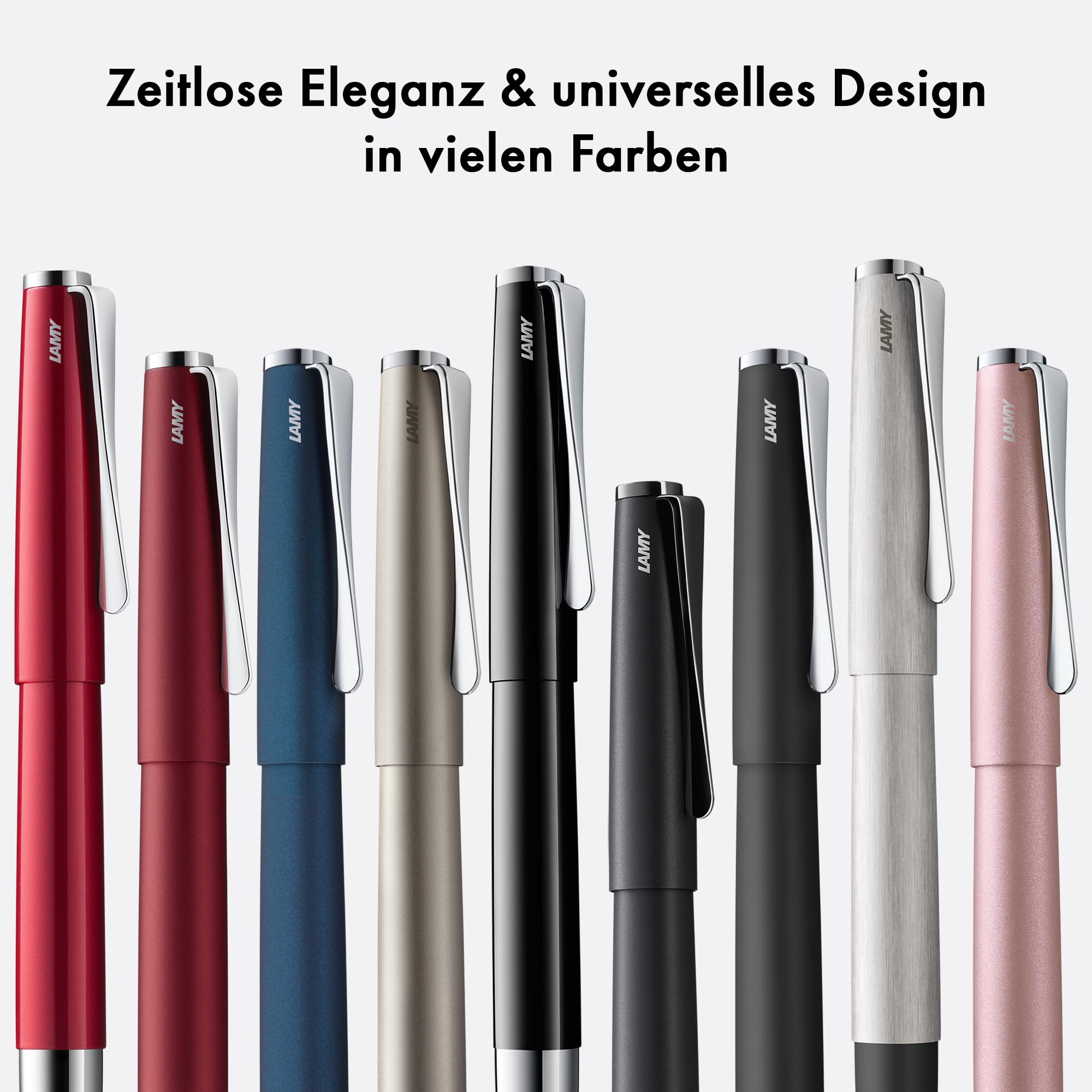 Lamy studio rose matt Füller in Strichbreite M | Lamy Füller in elegantem Gehäuse aus Ganzmetall – mit propellerförmigem Clip & Stahlfeder – inkl. Tintenpatrone T 10 blau