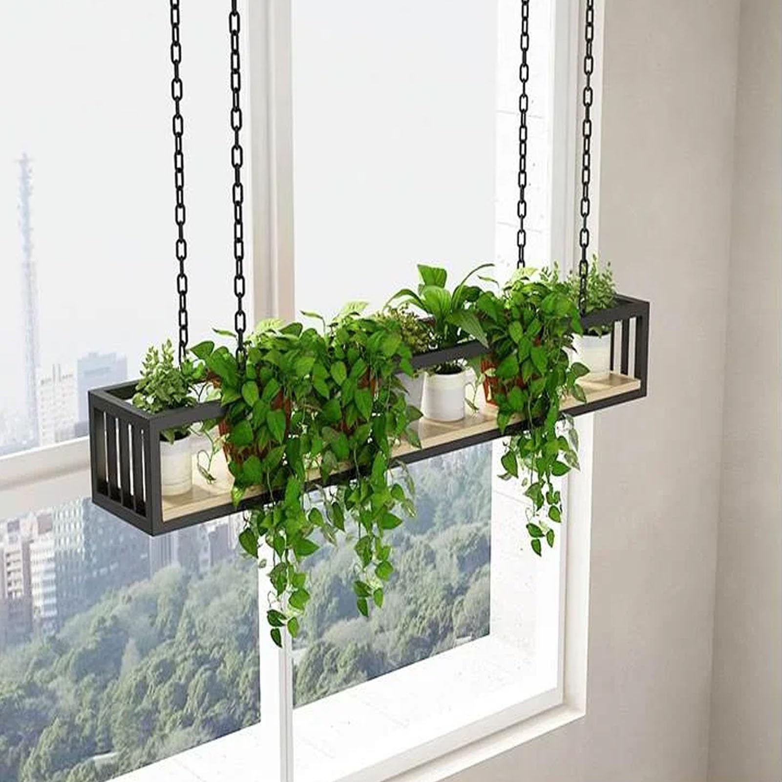 Étagère à plantes suspendue en fer 120cm pour fleurs et bouteilles de vin