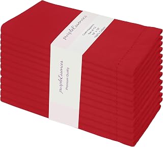 PurpleEssences Set of 12 Hemstitch Cloth Dinner Napkins 100% Cotton - Soft Durable Washable - Ideal for Wedding Fall Thanksgiving - Perfect Everyday Use Table Linen 18x18 - Red