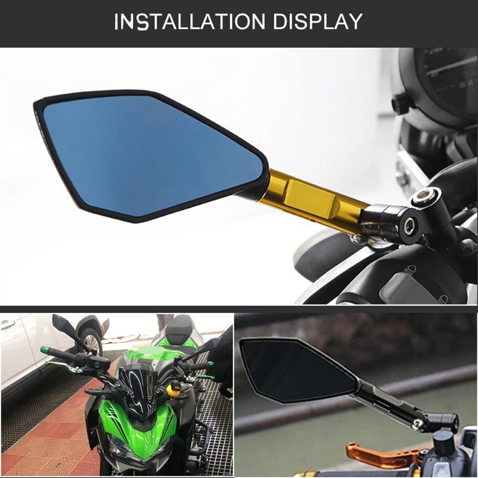Accessoires Pour K&awasaki ZZR400 ZZR600 ZZR 400 ZZR 600 1993-2007 Rétroviseurs Latéraux Moto CNC 8mm 10mm Rétroviseur Rétroviseurs Bleus (Color : Gold)