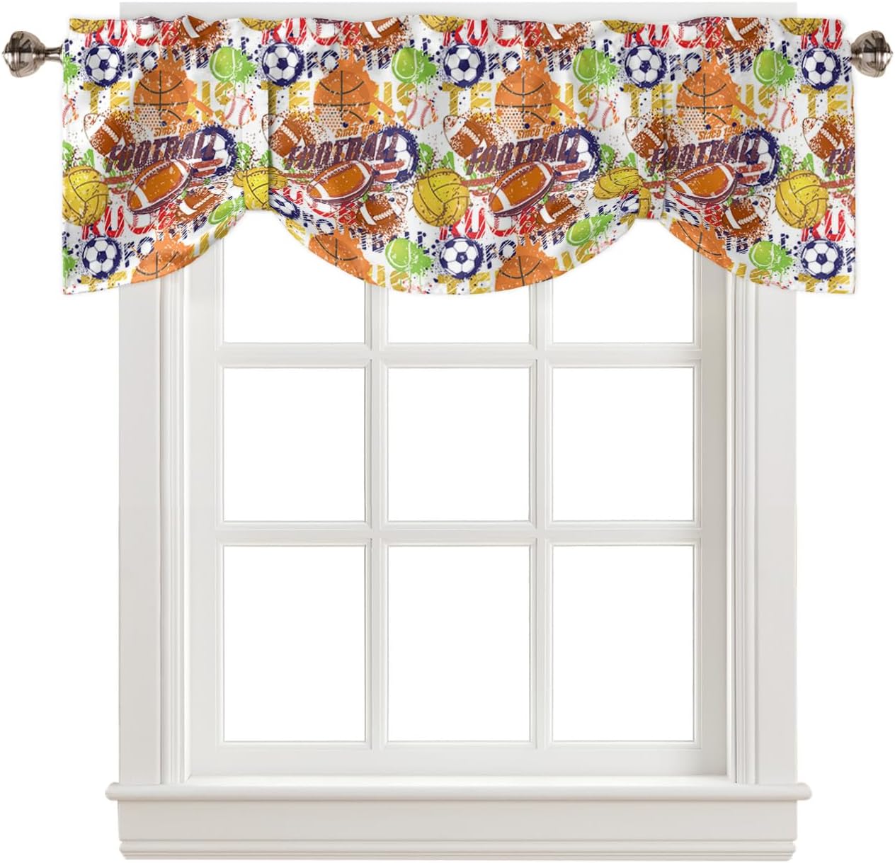 DecorLovee Tie Up Valances for Windows, Orange Yellow Teal