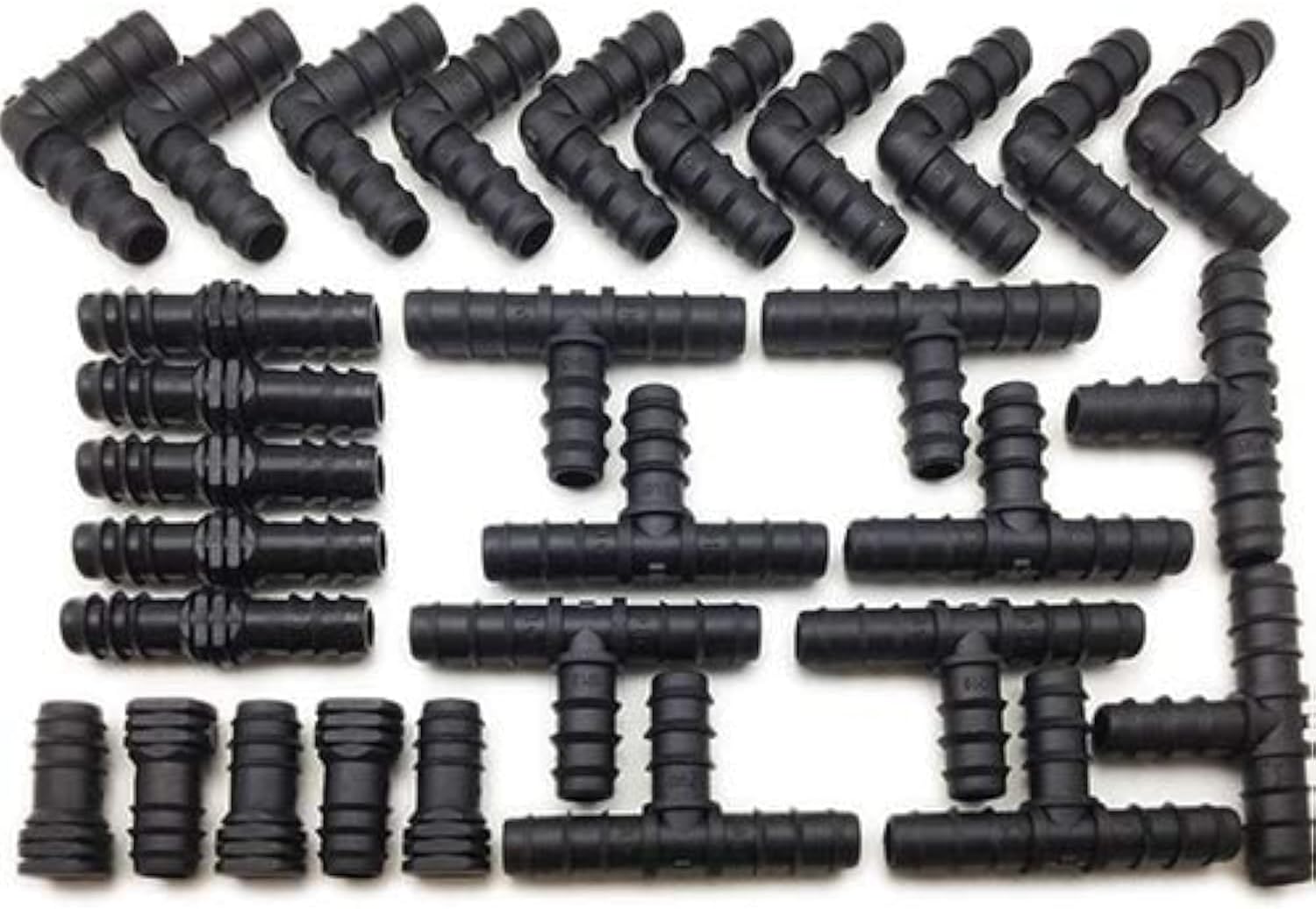 13mm (1/2) Pipe/Hose Irrigation Connector Pack - 30 Piece - Tee - Elbow - Joiner - End Plug - Triple Barbed Kit