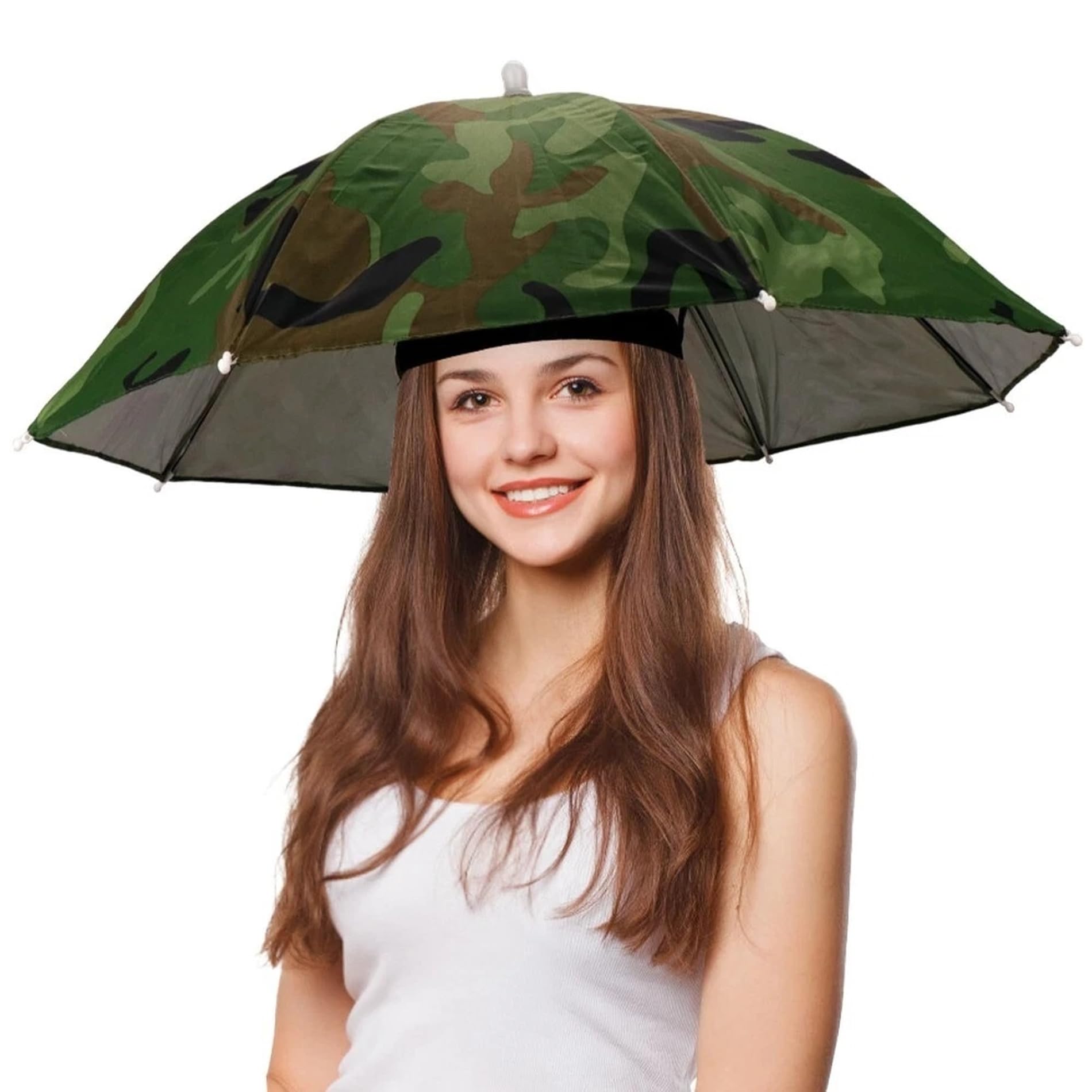 Accessotech Unisex Camouflage Novelty Umbrella Hat – Hands-Free Rain & Sun Protection, Waterproof, Elastic Headband, 65Cm Wide, Lightweight & Comfortable (Camouflage)