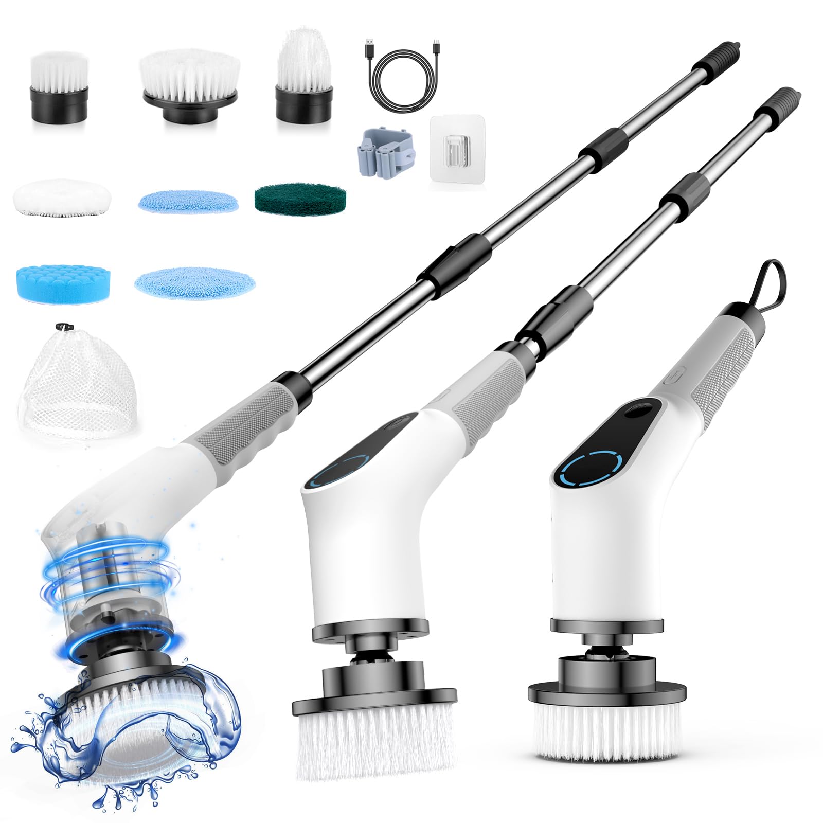 Elektrische Reinigungsbürste, 8 in 1 Electric Cleaning Brush mit austauschbaren Bohrbürstenköpfen, Wanne mopSet, Elektrische Putzbürste mit Verstellbarem Griff für Bad Küche Auto Fußboden