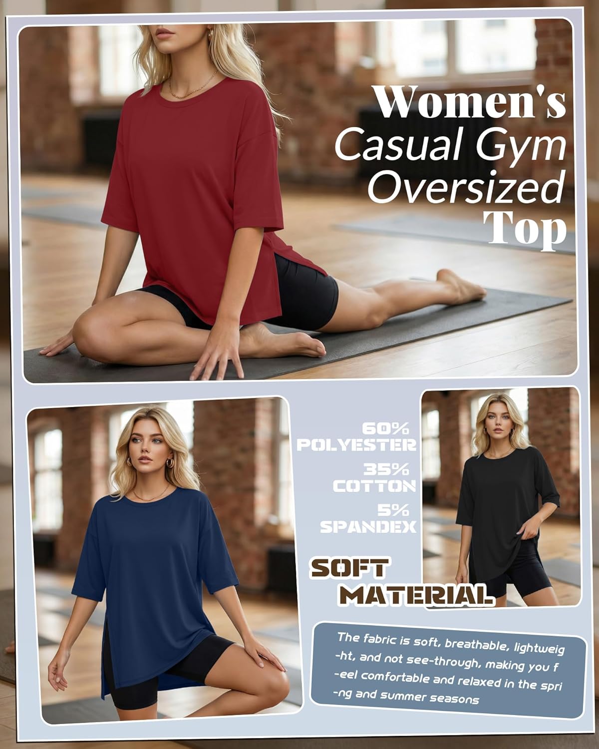 Huukeay 3 Pack Women's Oversized Gym T Shirts Short Sleeve Side Split Crewneck Tops Casual Summer Workout Baggy Basic Tee - Image 3