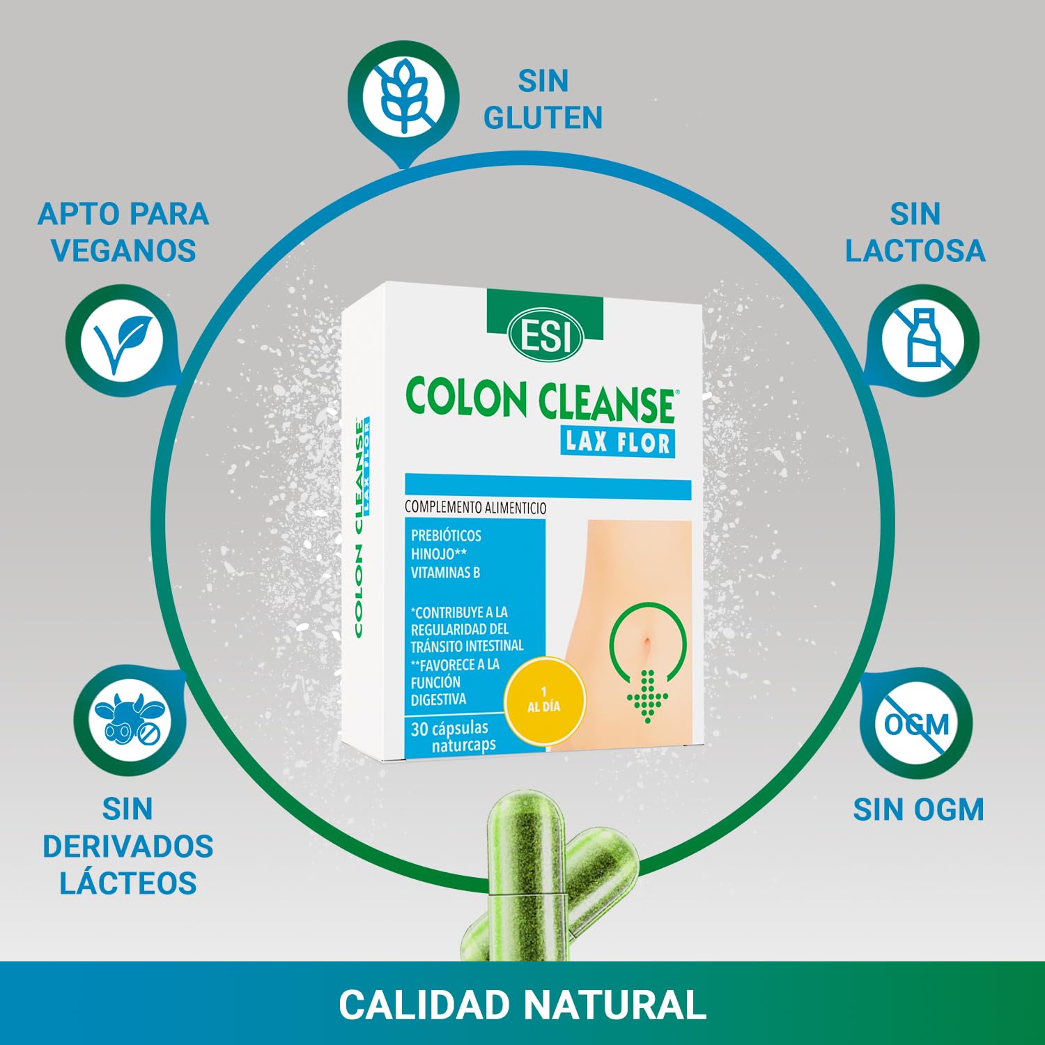 COLON CLEANSE LAX FLOR – Complemento con Fibra Prebiótica y Extractos Naturales – Frángula, Cáscara Sagrada, Sen y Malva – Contribuye al Tránsito Intestinal y Bienestar Digestivo