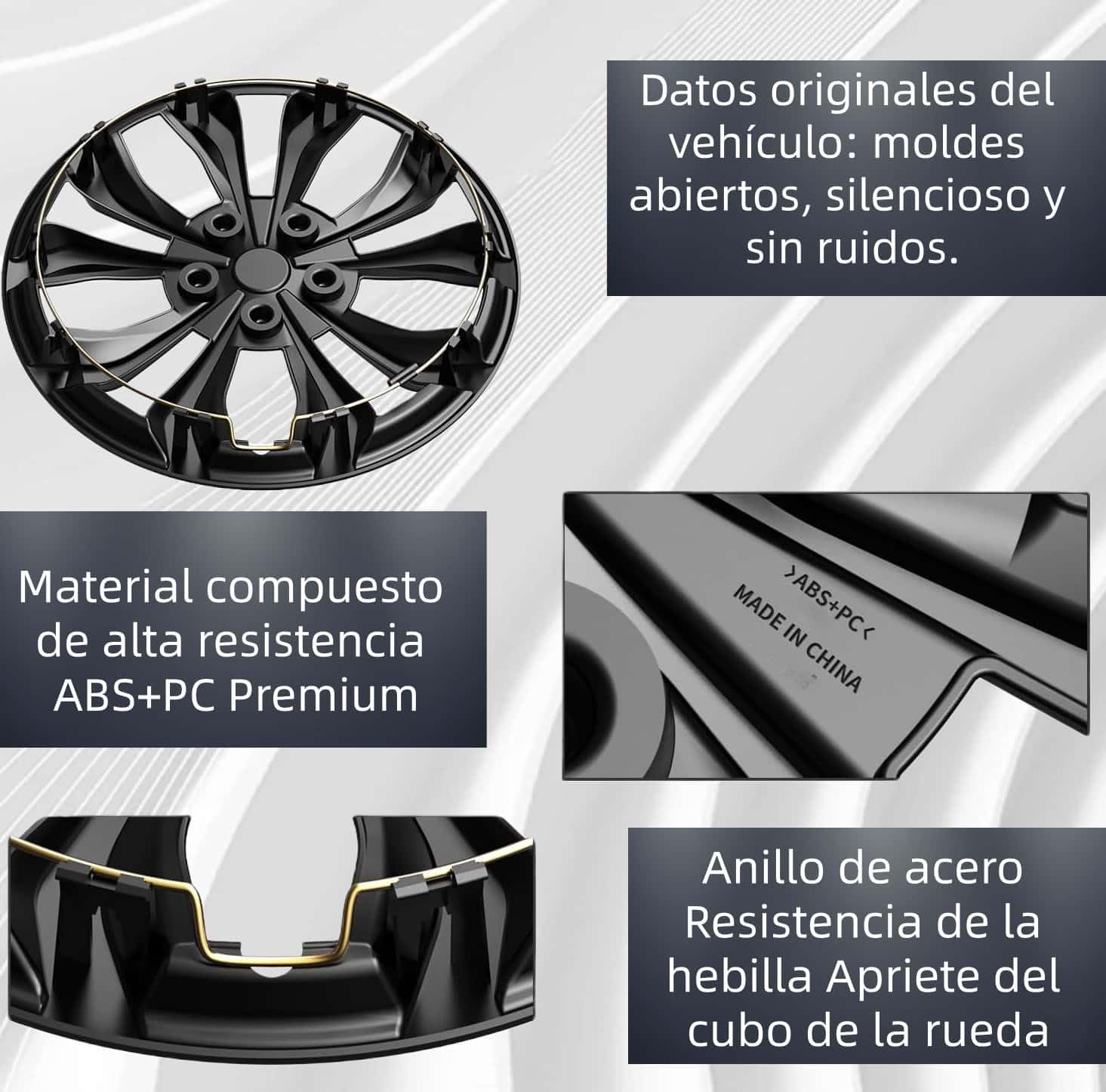 Set di 4 copricerchi universali da 16 pollici, compatibili con cerchi in acciaio, design Snap-On, materiale ABS durevole, grigio Gunmetal