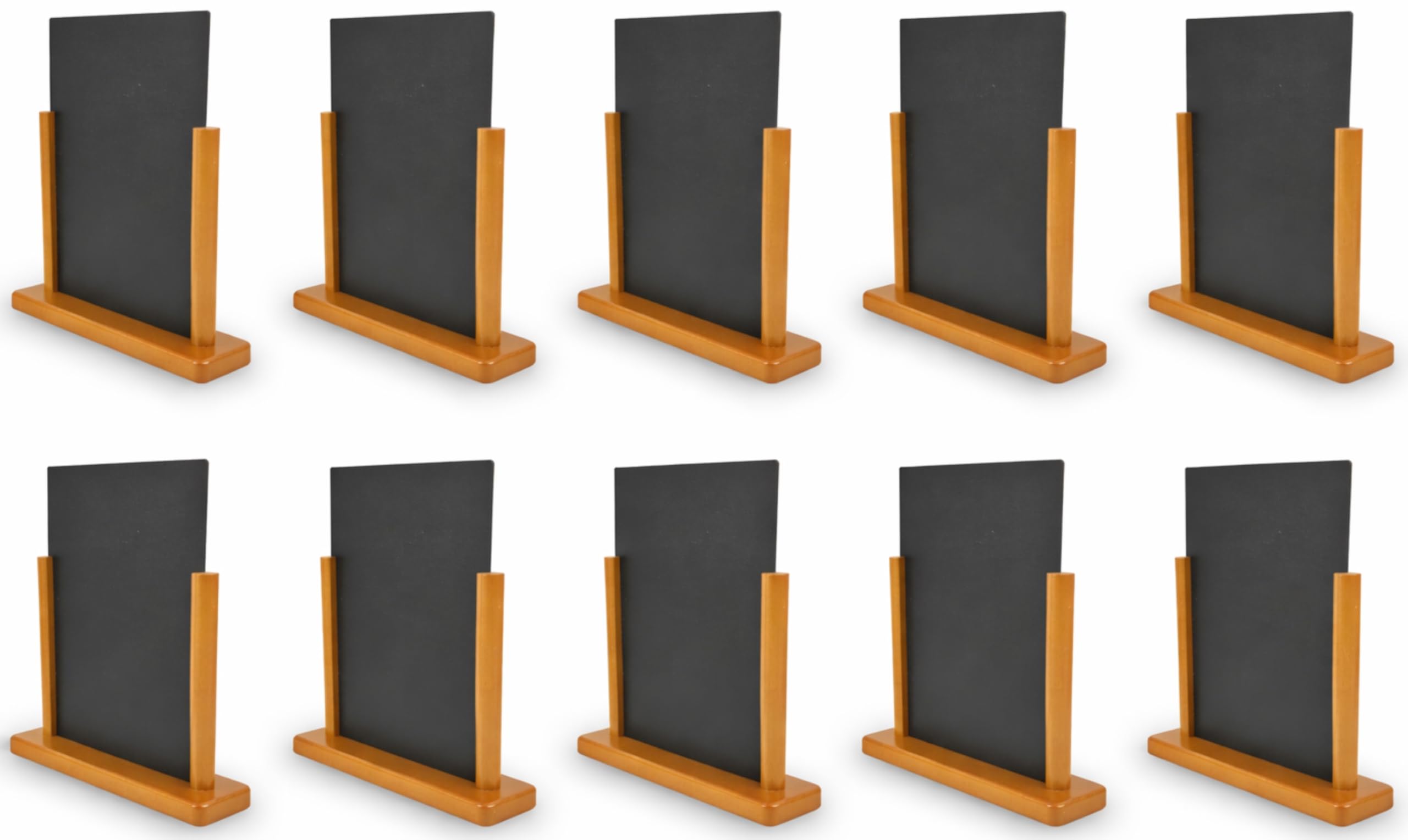 Deflecto Double-Sided Table Chalkboard Sign, Freestanding Mini Display for Cafés, Weddings, Parties, Menus, Event Labels, Tabletop Message Board - Pack of 10, Large (32.3x27x7.1cm) Teak — image 1