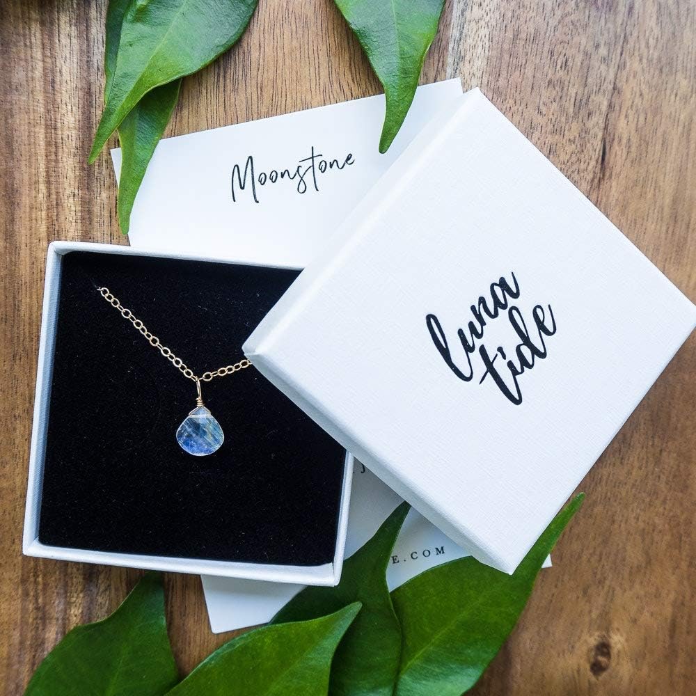 Rainbow Moonstone Teardrop Necklace in 14k Gold Fill
