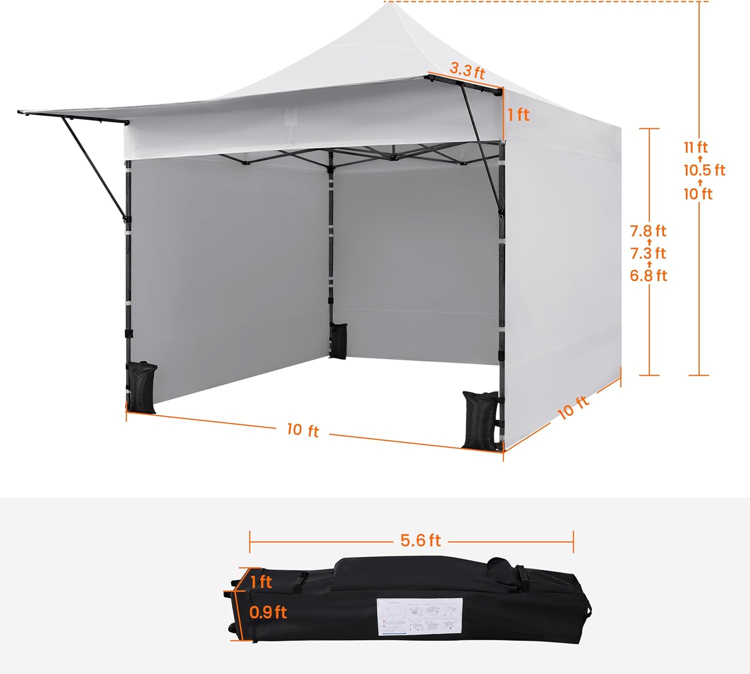 Diagram showing dimensions of the Yaheetech canopy tent