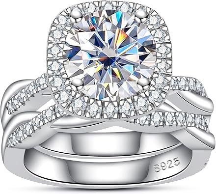 AnuClub Princess/Round Cut Moissanite Wedding Rings Sets Infinity Bridal Set D Color VVS1 925 Sterling Silver Twisted Vine Engagement Promise Anniversary Ring for Women With Certificate