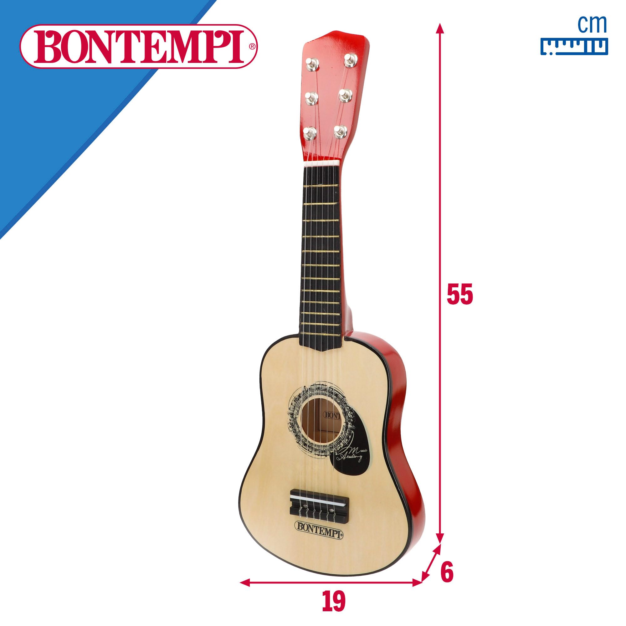 COLORBABY Bontempi Guitarra clásica de Madera 55 cm con Correa, 6 Cuerdas funcionales, Diseño Tradicional, Cuerpo Brillante, Ligera y manejable, para iniciarse en la música a Partir de 3 años (39230)