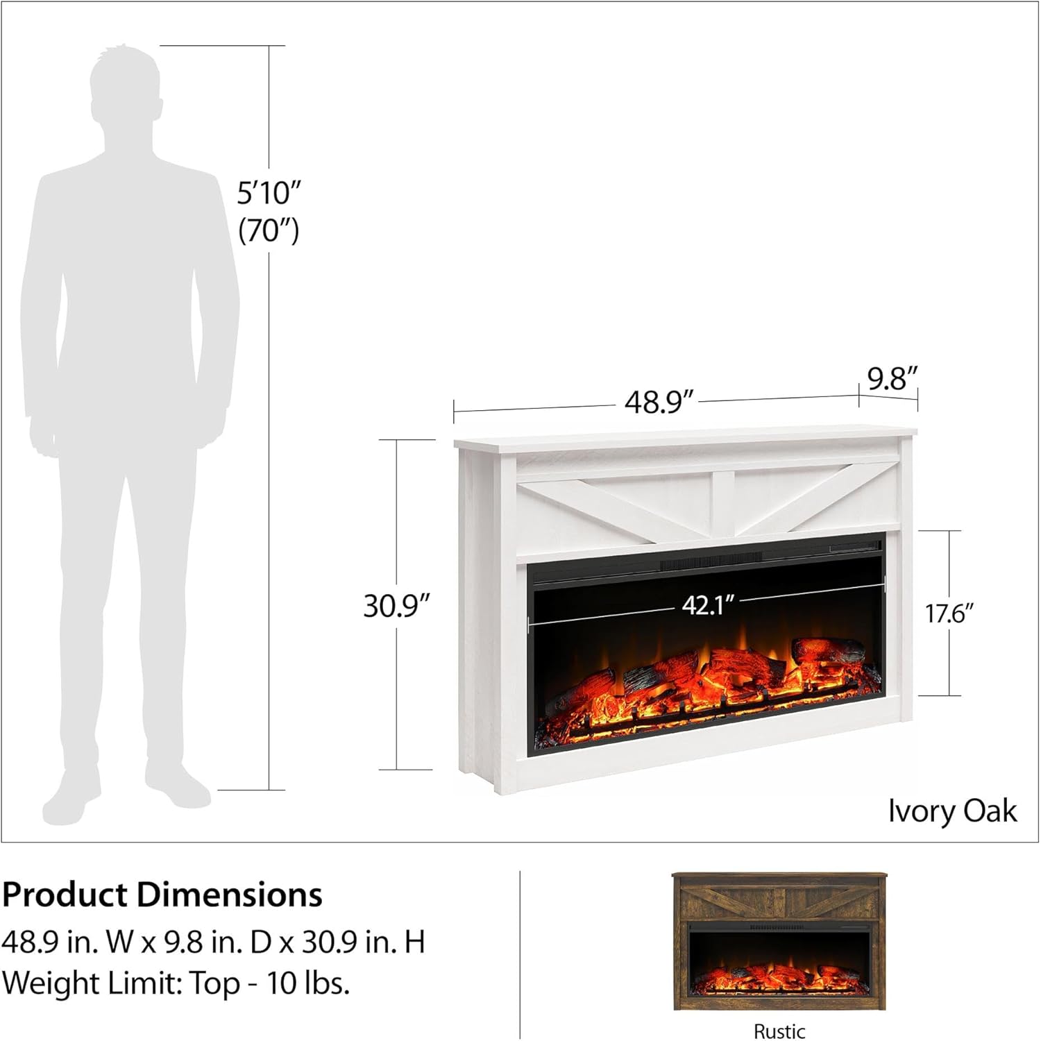 Ameriwood Home Farmington 49 Inch Electric Fireplace with Mantel, Replaceable Fireplace Insert Heater. Remote Control, Timer, Realistic Log and Flame Effect, Century Barn Pine