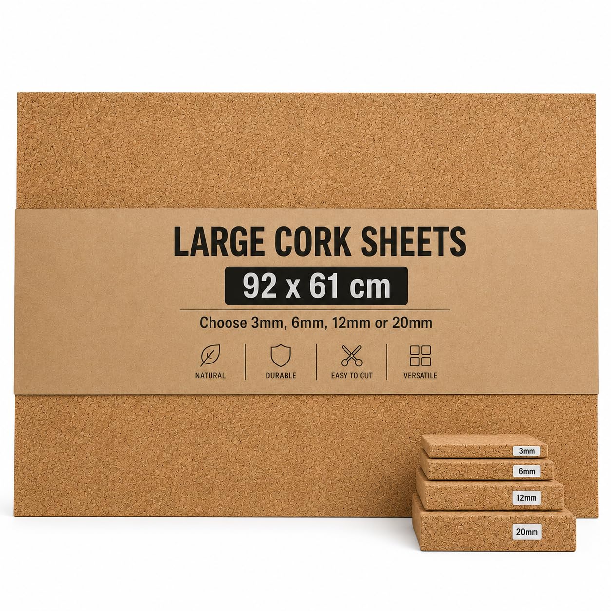 Cork Sheets, 3mm, 6mm, 12mm and 20mm Thicknesses, Natural Material