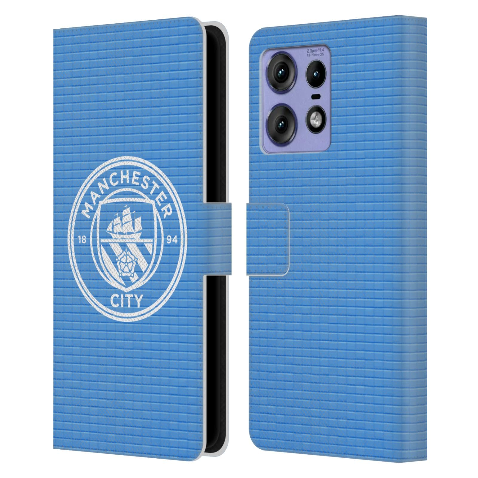 Head Case Designs Officially Licensed Manchester City Man City FC Blue Tile White Mono Badge Pixels Leather Book Wallet Case Cover Compatible with Motorola Edge 50 Pro