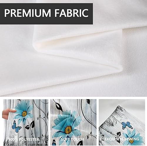 Miniatura 2 de AAtter Cortinas florales azules para ventana de cocina, rústicas abstractas margaritas blancas, mariposas, pequeñas, cortas, para el hogar, sala de