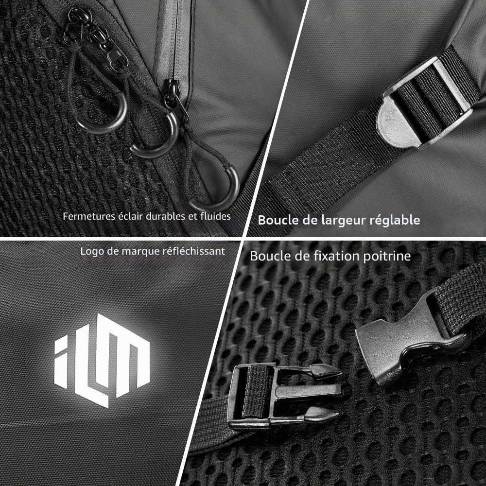 ILM Sac à dos moto multifonctionnel-sac à dos moto sac d'école bandes réfléchissantes étanches avec grande capacité, noir, modèle MB01