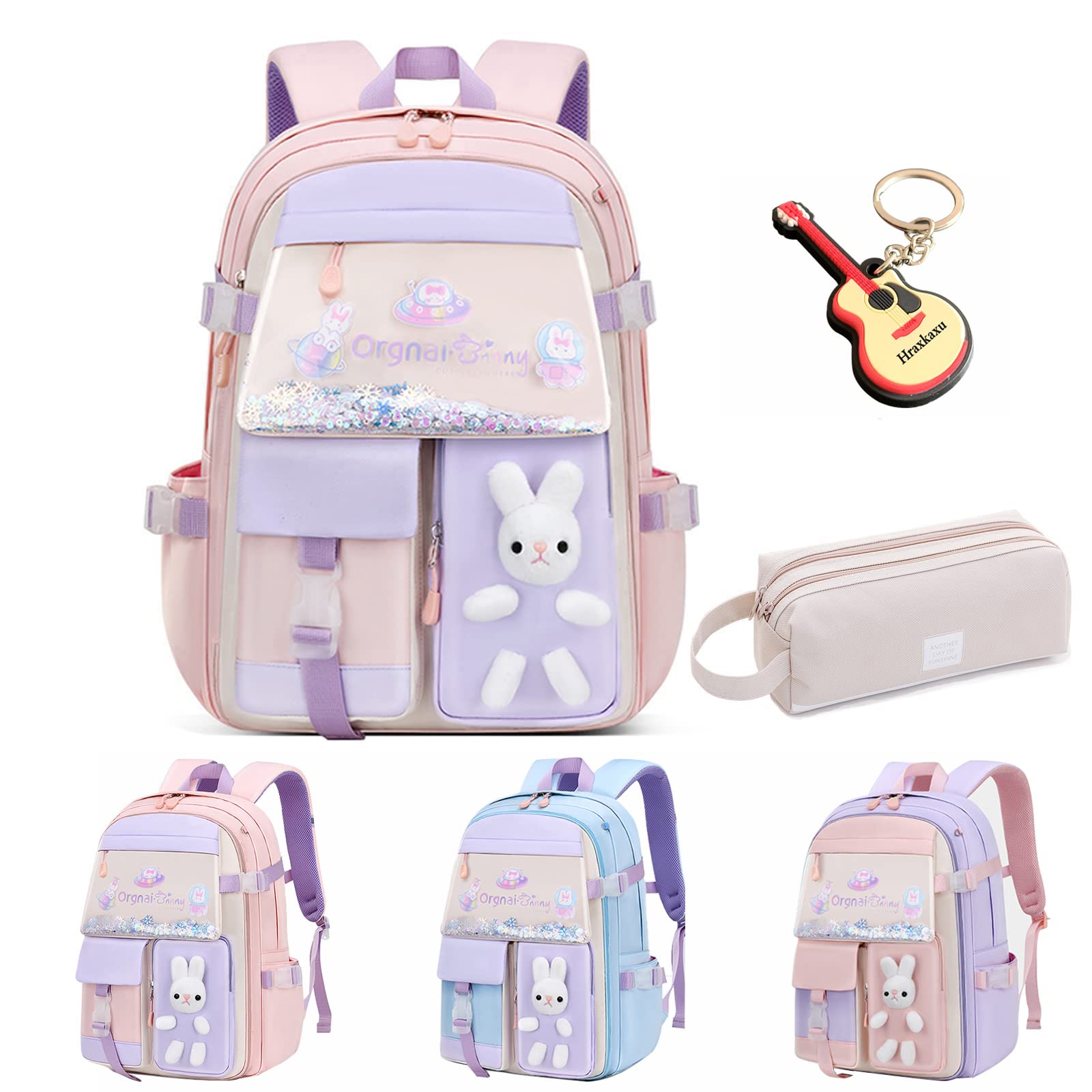 Cute Bunny Backpack, Kawaii Bunny Backpacks Girls,Back To School Large Capacity Waterproof Bookbag for Grades 1-6 Bags(Pink)