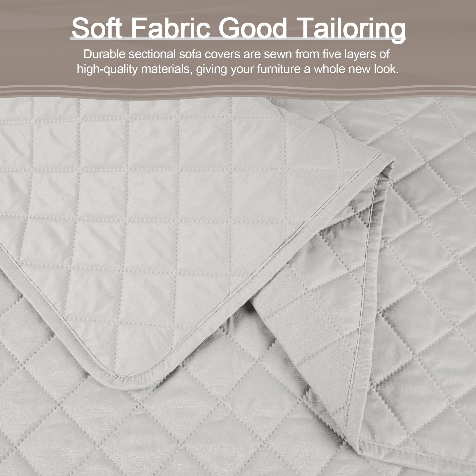 KinCam Sectional Couch Covers 100% Waterproof L Shaped Sofa Covers 3pcs Sofa Slipcovers for Sectional Chaise Slipcover for Pets Kids, Large/Beige