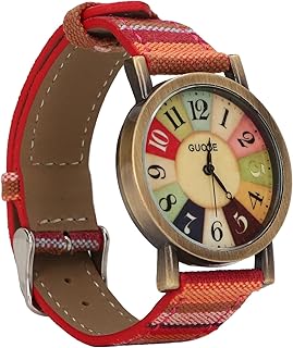 Dilwe Reloj de Mujer, Reloj Hippie de Estilo Bohemio Multicolor, Reloj de Niña de Cuero PU de Latón para Regalo de Fiesta de Cumpleaños (Rojo)