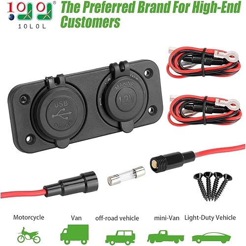 Miniatura 2 de 10L0L Enchufe USB dual de 12 V, toma de corriente para encendedor de cigarrillos para Yamaha, EZGO, carrito de golf Club Car, UTV, barco, RV, coche,
