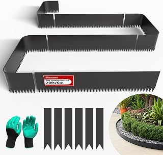 STIRLINGEAR 20ft 6-Pack Galvanized Steel Landscape Edging - 40" x 6" H Lawn Border with 6 Stakes, Flexible Metal Garden Edge (Black)