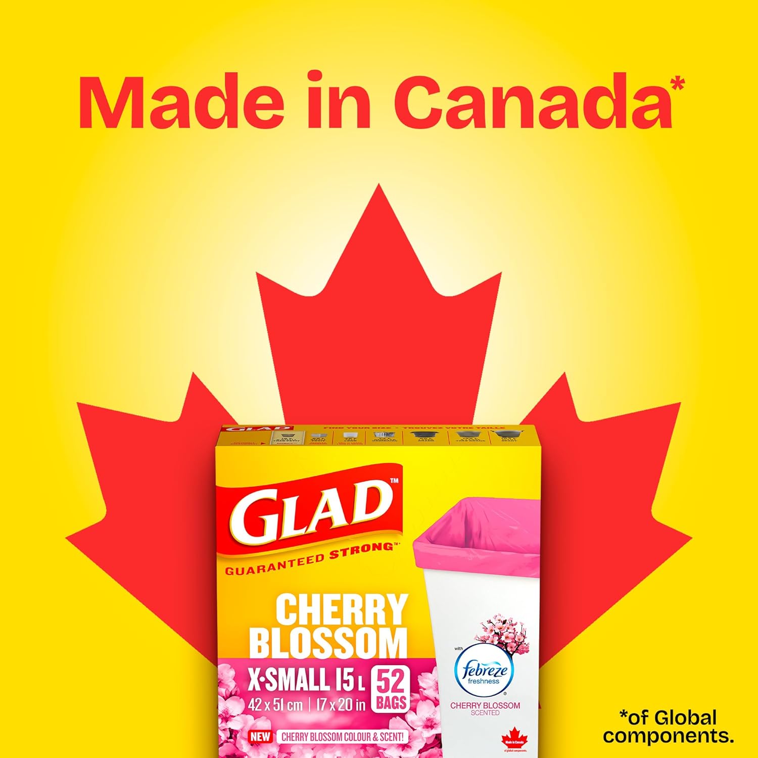 Glad Cherry Blossom colour and scent Garbage Bags - X-Small 15 Litres - Febreze Freshness, 52 Trash Bags - Image 11