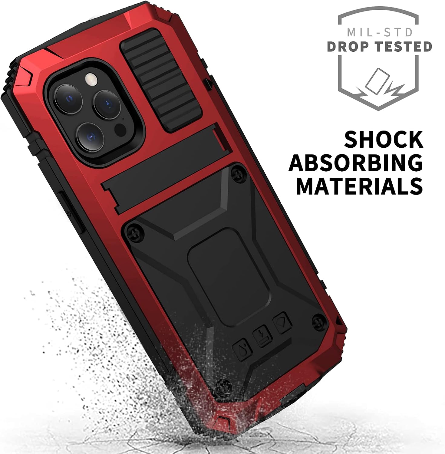 iPhone 13 Pro 5G Metal Case with Kickstand Built-in Screen Protector Sturdy Military Armor Durable Full Body Heavy Duty Shockproof Drop Tested Outdoor Case for iPhone 13 Pro (Red)