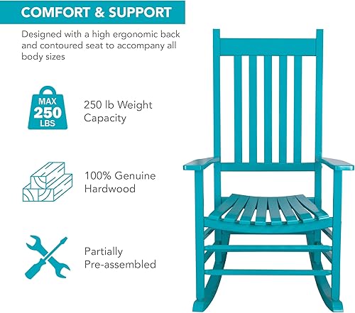 Vista 89 de Shine Company Inc. Silla mecedora para porche estilo Vermont, 4332WT, color blanco