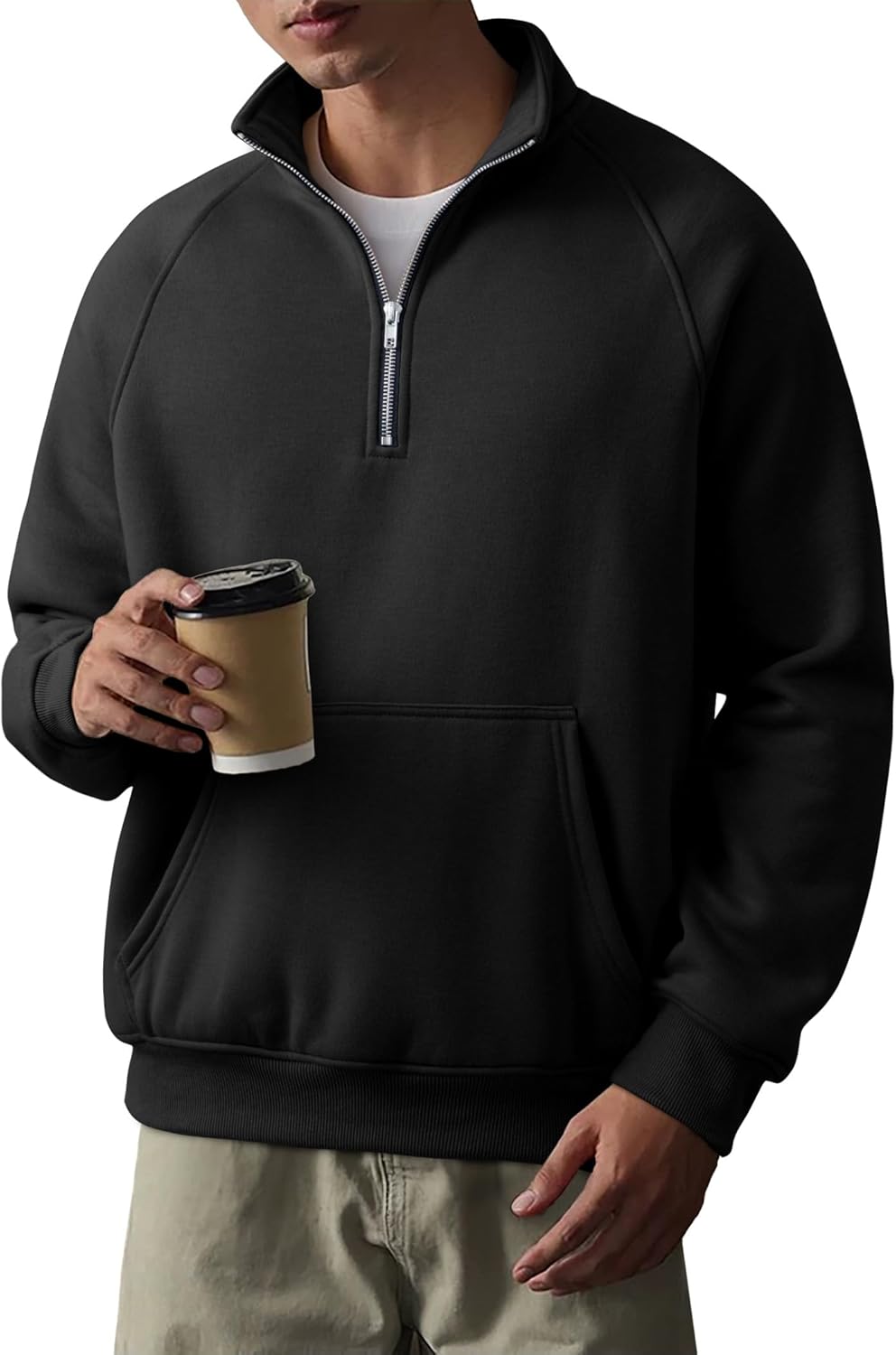 JMIERR Men's Fleece Quarter Zip Pullover Sweater Casual Cotton Fall Winter Family Outfit Warm Mock Neck with Pockets - Image 9