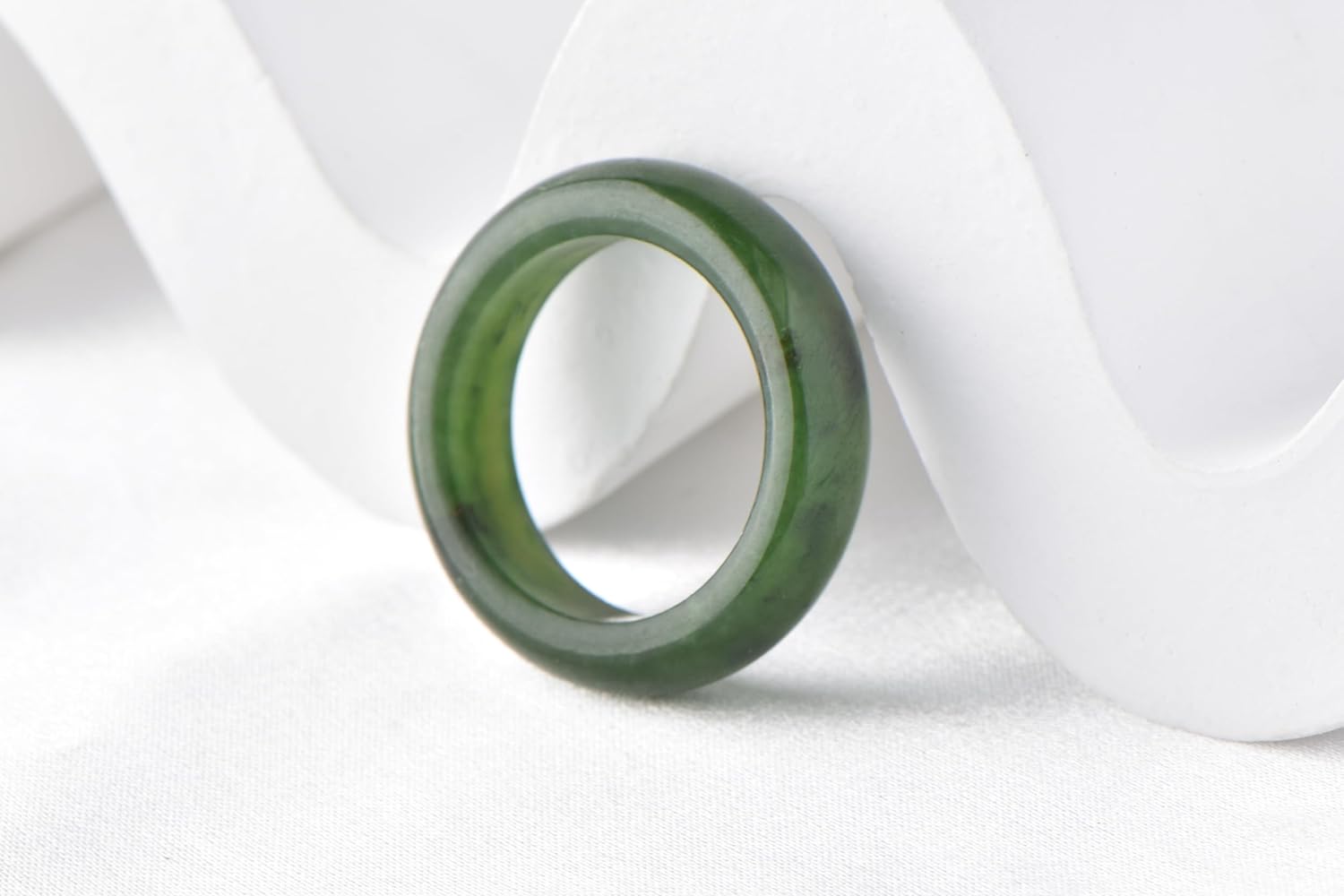 5-6mm 7-8mm Width Natural Hotan Jade Rings Good Luck Jewelry Natural Green Jade FengShui Ring for Women Men Unisex with Gift Box