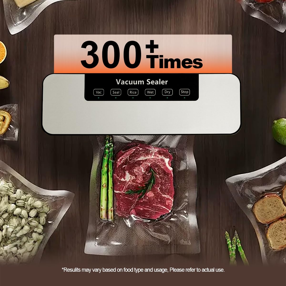 Macchina sottovuoto per la conservazione degli alimenti, sigillatura in 10-20 secondi, modalità asciutto/umido, display a LED, include 5 sacchetti sottovuoto (Starter Kit)